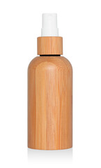 Wooden cosmetic dropper bottle isolated white background. Eco cosmetics and zero waste concept