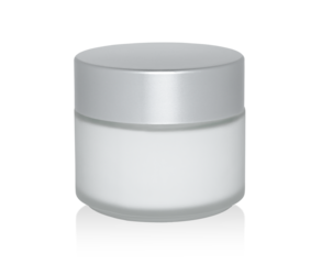 Glass cosmetic cream jar isolated white background. Fashion cosmetics concept