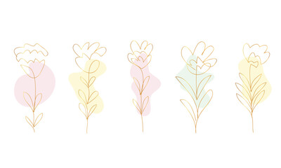 gold spring flowers line art style hand drawn illustration vector eps 10