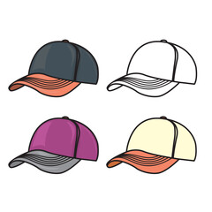 baseball cap one line vector illustration, flat color hat shape