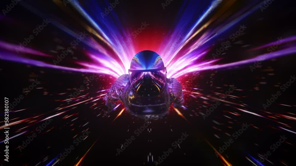 Wall mural astronaut in a spacesuit confidently flying through space and time