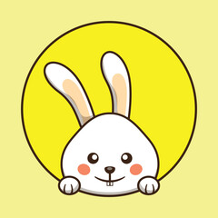adorable bunny rabbit in a circle cute cartoon vector animal illustration, kawaii animal
