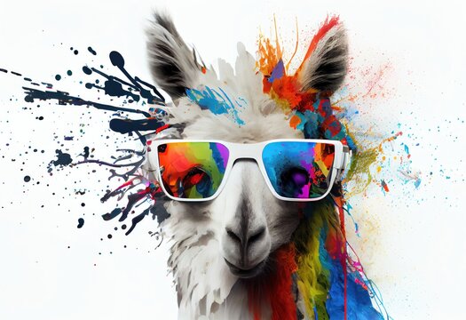 Llama Multi Color Splash Looking Cool Generative AI