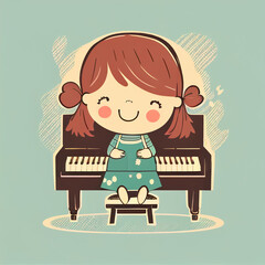 Little girl playing piano. AI generated content