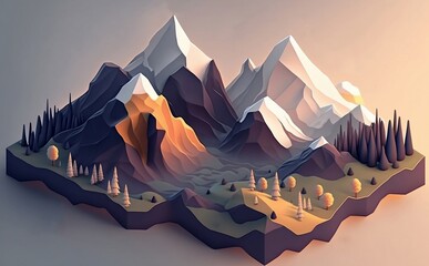 Landscape with mountains illustration. Generative AI technology.