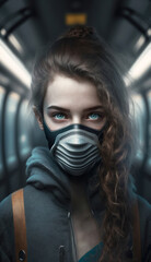 Fototapeta na wymiar beautiful girl in a medical mask in the subway