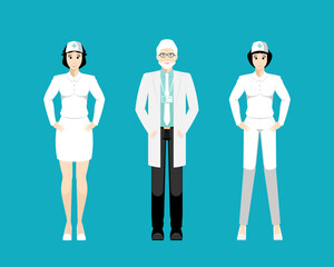 Doctor and nurse on isolated background, Vector illustration.