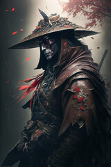 Fototapeta na wymiar Portrait of a samurai in armor
