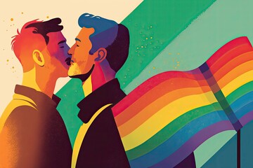 two gay men kissing, showing their love and affection.Illustration Generative AI