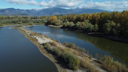 .Aerial view of Liptovska Mara reservoir in Slovakia. Water surface