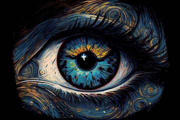 Beautiful gothic eye, van gogh style painting. Generative AI