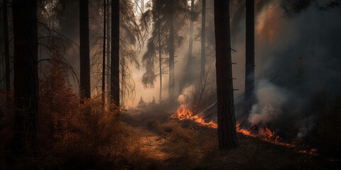 Illustration of a forest fire. Generative AI.