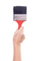 woman hand holding Paint brush isolated on white background with clipping path.