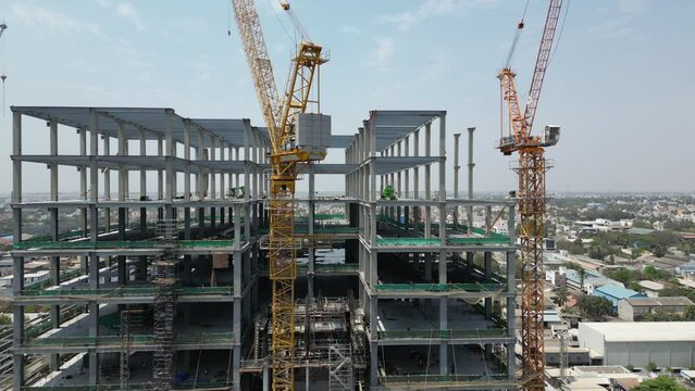 city intro on under construction view (drone view)