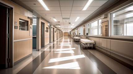 Modern Healthcare, A Spacious and Well-Lit Hospital Corridor, Generative AI