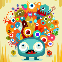 Vector illustration cute and fantastic monster wall art