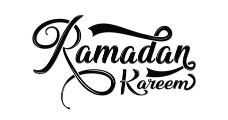 Ramadan Kareem. Handwritten text typography. The greeting logo is isolated on a white background with hand-drawn calligraphy lettering with a vintage pattern. Vector illustration eps 10
