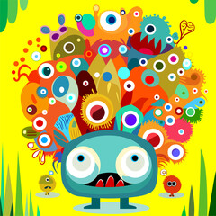 Vector illustration cute and fantastic monster wall art
