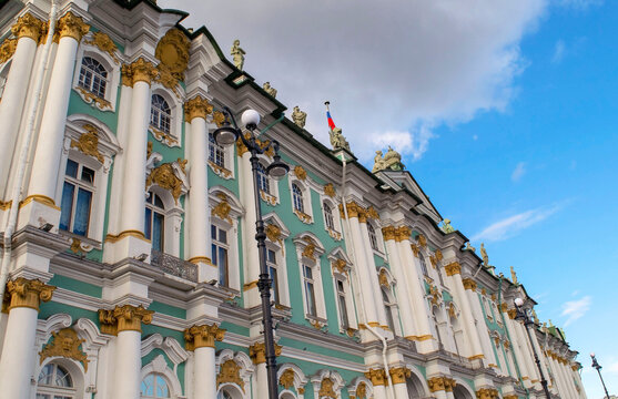Saint-Petersburg - Russia October 4, 2022: The largest museum in the world by gallery space - Hermitage Museum, St. Petersburg. Winter Palace facade