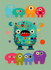 Vector illustration cute and fantastic monster wall art
