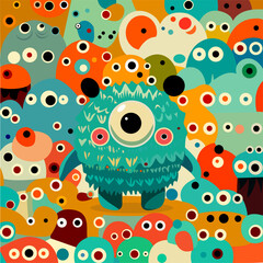 Vector illustration cute and fantastic monster wall art