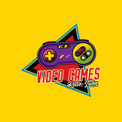 Original vintage vector illustration of a gaming gamepad. Retro logo. T-shirt design, design element.