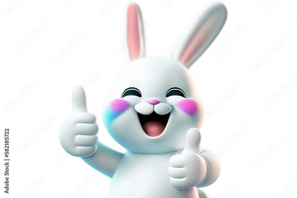 Wall mural happy cartoon easter bunny with thumbs up on isolated on transparent background. world smile day. pn