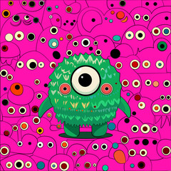 Vector illustration cute and fantastic monster wall art