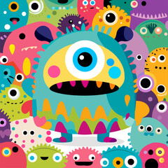 Vector illustration cute and fantastic monster wall art