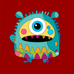Vector illustration cute and fantastic monster wall art