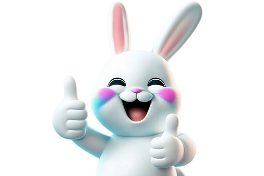 Happy cartoon Easter bunny with thumbs up on isolated on transparent background. World Smile day. PNG