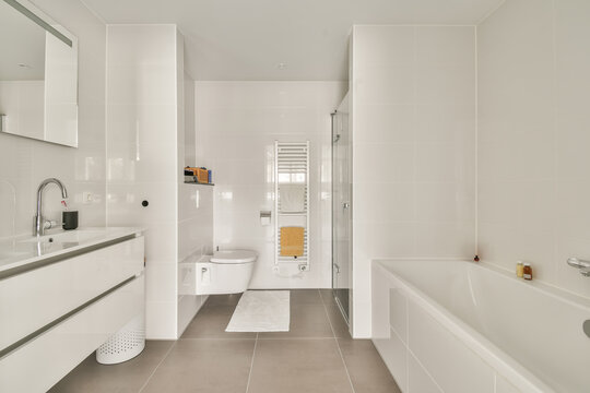 Interior of white modern bathroom