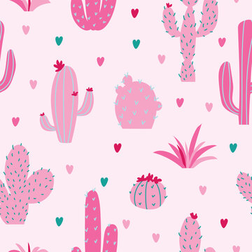 vector pattern with pink cactus