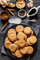 sweet soft ginger cookies on plate, top view