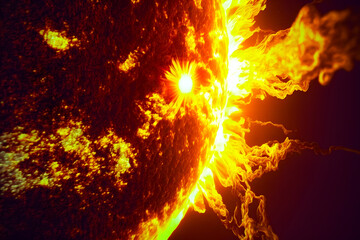Fototapeta na wymiar Solar prominence, solar powerful flare , and magnetic storms. Plasma flash on the surface of a star. Generative AI