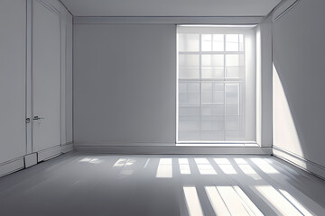 Black and white, grey, empty room. Generative ai art.