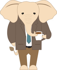 Elephant in Business Suit Drinking Coffee