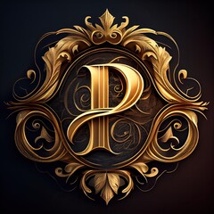 p letter in a golden monogram relief, generative AI - obrazy, fototapety, plakaty