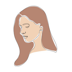 A woman's head. Hand-drawn vector linear art illustration. A beautiful girl's face in one line. Portrait of minimalism. Vector illustration