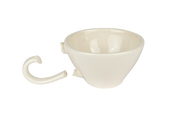 White porcelain cup with broken holder on transparent background