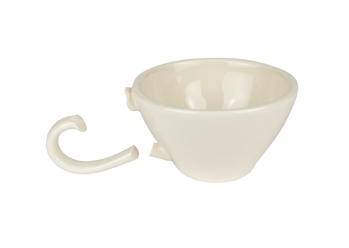 White porcelain cup with broken holder on transparent background