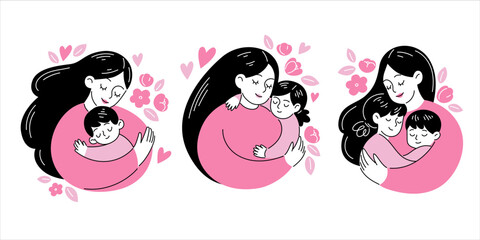 illustration of moms and children