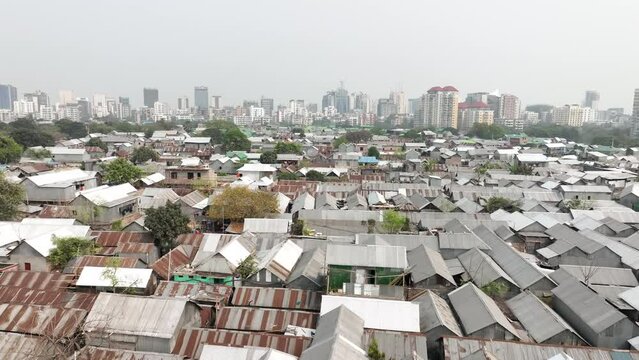 Aerial view of the karail slum in dhaka bangladesh