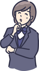 顎に手を当てて納得する笑顔の表情の制服の女の子のイラスト