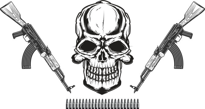 danger gangster skull with machine guns and crossbones vector file