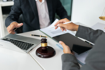 Lawyer business discussing with team about justice law at the lawyer's office
