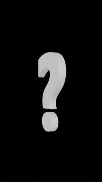 Rotating White Question Mark Vertical Video Isolated loop on alpha background