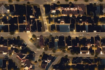 Suburban Overhead at night: Seamless Tile of Captivating Arial Cityscape View - Seamless Tile Background, Tiling Landscape, Tileable Image, repeating pattern