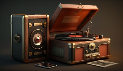 The Beauty of Vinyl: A Retro-Style Image of a Record Player and Vinyl Records. Generative Ai.