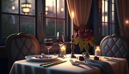 Elegant Dining Experience with a View: Table Setting in a Fancy Restaurant. Generative Ai.